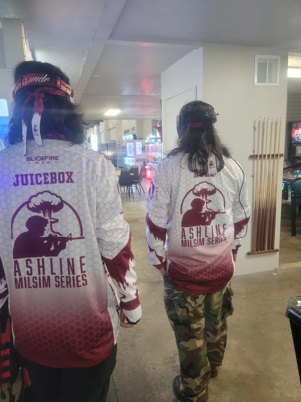 Players wearing Ashline MilSim Series jerseys with custom names and numbers